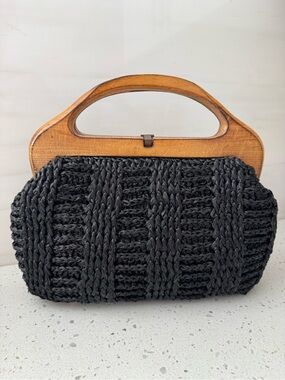 Vintage Raffia Bag Wooden Handles Made in Japan 🇯🇵
